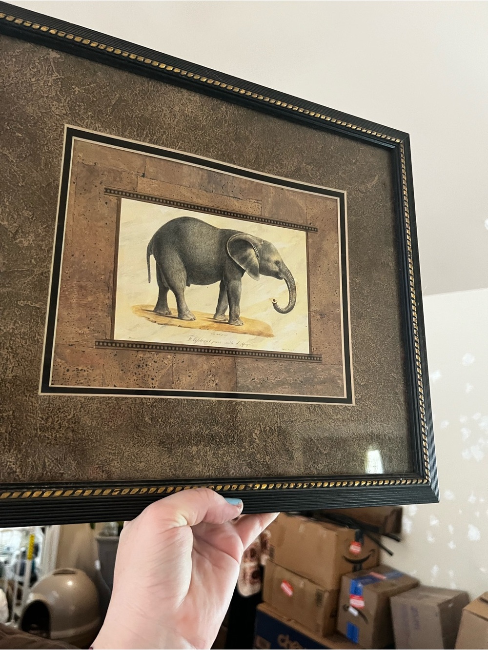 Classic Elephant Print Wall Art - Brown Frame